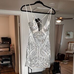 Windsor Silver and White Backless Dress